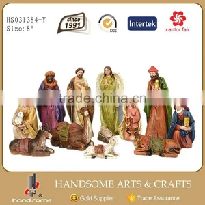 8 Inch Resin Craft Wood Grain Christmas Religious Items Nativity Set thumbnail-1