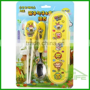 Korean Baby Flatware Sets Plastic Training Chopsticks and Stainless Steel Spoon thumbnail-1