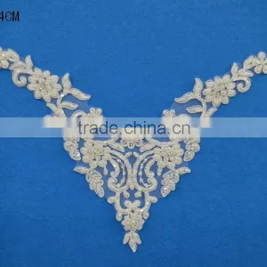 Most Popular Handmade Bead Pearls Embroidery Blouse Neck Lace Flower Design thumbnail-1