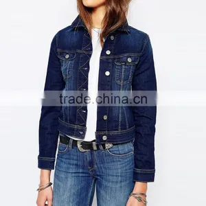 Dark Blue Denim no Hood Jacket Cheap Factory Price for Women thumbnail-1