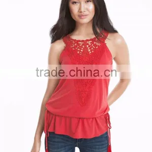 MGOO Hot Selling Girls Sexy Sleeveless Top Sewn With Lace Modern Women Fashion Tops thumbnail-2