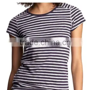 WOMEN'S STRIPED CREW NECK T SHIRT thumbnail-1