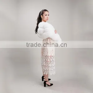 Myfur Classic Style Women White Fox Fur Shawl Real Fur Cape For Lady thumbnail-4