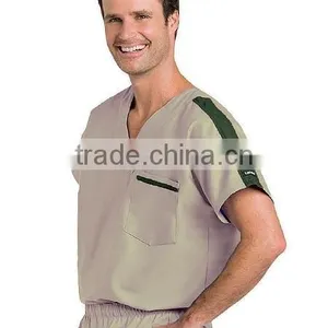 Men's V-Neck Medical Scrub Top With Contrast Stripe on Shoulder and Pocket thumbnail-1