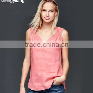 2016 Newest Product Pure Color Leisure 100% Linen Vest Custom High Quality Comfortable Ladies Tops thumbnail-3