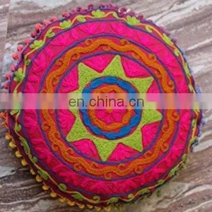 Mexican Fashion Multi Hand Embroidery Decorative Sofa Throw Round Cushion Covers thumbnail-1