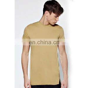 2016 New Plain Slim Fit Longline T Shirt With Stepped Hem Long Lin t Shirt Men thumbnail-1