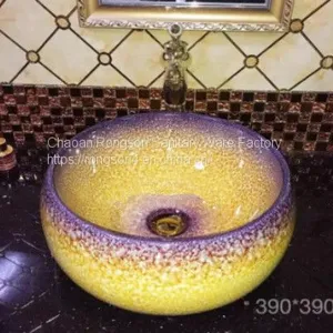 Plublic Place wc Basin Wash Face Basin in Bathroom Ceramic Material Colorful Round Fancy no Hole Tabletop Basin thumbnail-1