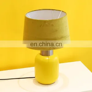 Japan Modern Matt Yellow Ceramic Base Custom Cheap Bedside Unique Desk Lamps for Hotel Home thumbnail-5