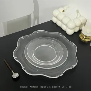 Wholesale Silver Rim Clear Charger Plates Wedding Party Plastic Table Dishes And Plates thumbnail-4