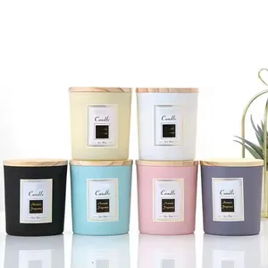 Good Quality Frosted Empty Wide Mouth Glass Candle Jar With Wood Lid For Candle Making thumbnail-1