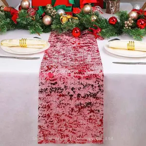 Sequin Glitter Foil Metallic Thin Mesh Table Runner Roll for Christmas Wedding Event Decor thumbnail-1
