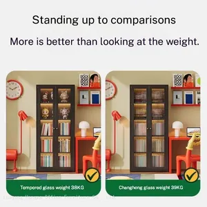Glass Door Bookcase Cabinet GDB-01 | Adjustable Shelves, Rounded Corners | Living Room & Office Display | OEM/ODM thumbnail-4