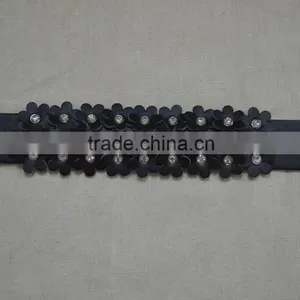 Wholesale Black Genuine Leather Bracelet With Flowers thumbnail-1