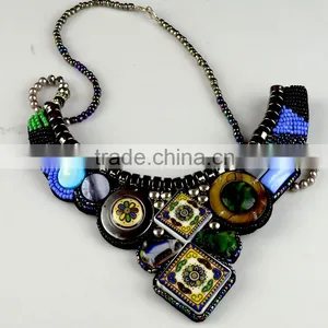 Unique Bohemian Tibetan Native Colourful Stones and Beads Necklace Pendant Applique China thumbnail-2
