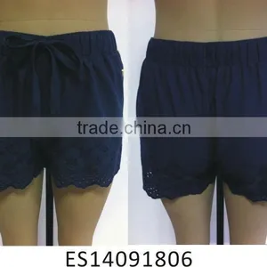 Ladies Cotton Hollow-out Flower Short Hot Drawstring Pants thumbnail-1