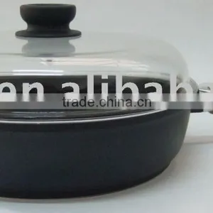 24cm Die Cast Aluminium Deep Fry Pan With Wooden Handle and Cast Glass Lid thumbnail-1