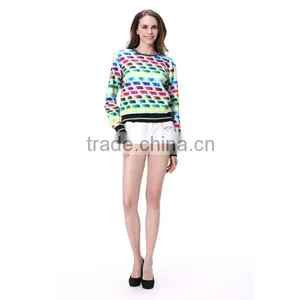 Crewneck Long Sleeve Printed T Shirt Custom Wholesale Ladies T Shirt 2017 thumbnail-1