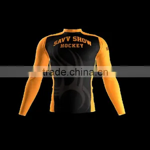 Polyester Spandex Long Sleeves Savv Show Compression Shirt/Rash Guard With Club Logo Player Name and Numbers at Sleeves thumbnail-1