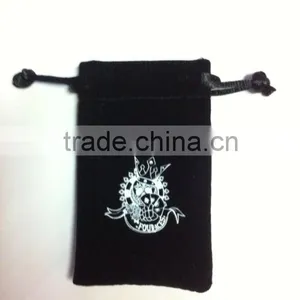 Cheap Wholesale Black Custom Velvet Drawstring Pouches With White Silk-screen Logo Printed thumbnail-1