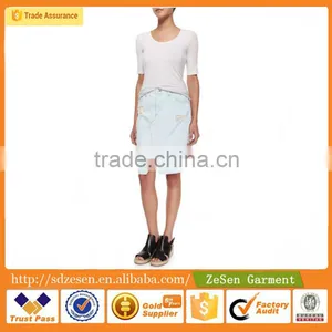 100% Cotton Wholesale Destroyed Zip Fly Straight Hem Summer Maxi Jeans Skirt For Lady thumbnail-1