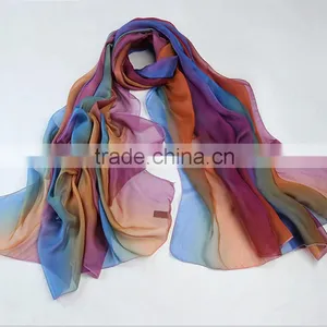 100%silk Multi-coloured Long Silk Scarves thumbnail-3