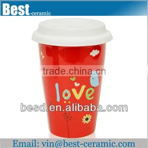 Double Wall Decal Ceramic Lovers Cups With Silicone Lid Quality Choice thumbnail-1