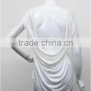Wholesale Women White Plain Fashion Top,OEM High Quality Polyester/cotton Ladies Shirt Top thumbnail-3