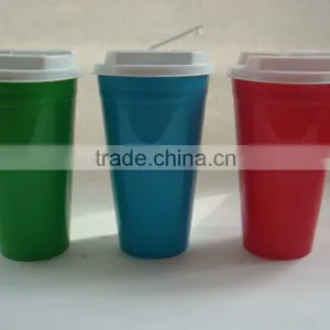 Colorful 16OZ Double Wall Plastic Coffee Tumbler With Lid thumbnail-1