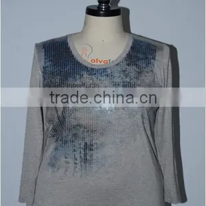 Ladies Sequins Transfer Print t Shirt thumbnail-1