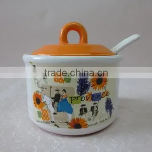 Eco-friendly Feature Decal Ceramic Sugar Jar With Spoon thumbnail-1