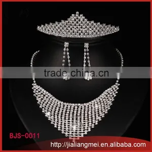Fashion Elegant Bride Jewelry Wedding Tiara Necklace Earrings Set thumbnail-1
