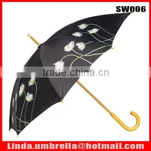 [SW006] 23"x8K, Wooden Shaft&handle Straight Umbrella,with Flower Design, Flower Umbrella thumbnail-1