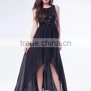 Special Design Fashion Lady Party Wear Open Back Sequin Short Front and Long Dress thumbnail-2