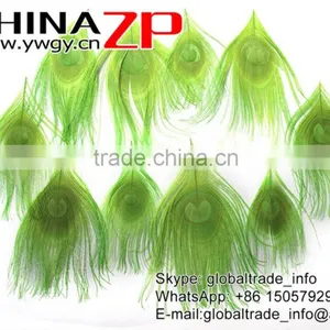 ZPDECOR Factory Bulk Sale Cheap Selling Dyed Lime Green Trimmed Short Peacock Feathers for DIY thumbnail-2
