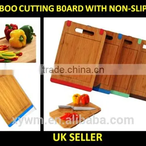 BAMBOO CHOPPING BOARD WOOD FOOD CUTTING SLICING WOODEN CUTTER SIDE SILICONE GRIP thumbnail-3