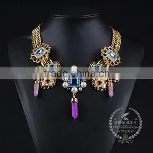 High Quality Vintage Style Crystal Imitation Pearl Chunky Statement Necklace Tin Alloy Fashion Women Pendant Necklace 6390083 thumbnail-2