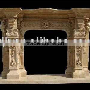 Hand Carved Marble Western European Fireplace With Statue Carved thumbnail-1