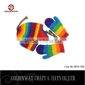 2016 Custom Knitted Pom Pom Beanie Hats&glove Set thumbnail-1