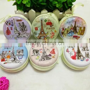 Fashion Paris Style Popular Round Zipper Tin Box Zipper Coin Purse thumbnail-1