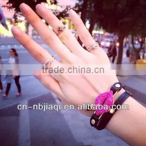 Double Leather Lips Lipstick Gem Diamond Bracelet thumbnail-1