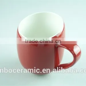 Red Colored Ceramic Stoneware Milk Mug With Handle / Unique Shaped Glazed Mugs thumbnail-3