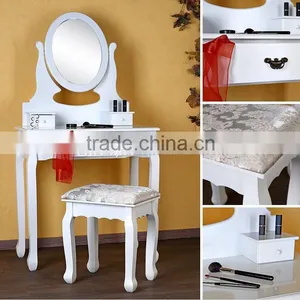 Bedroom Dressing Table With Stool and Mirror, Wooden Dresser, Make-up Set Bedroom Furniture thumbnail-1