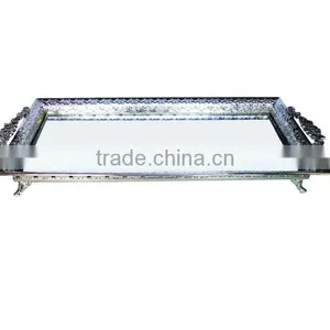 Gold & Silver Plated Metal Footed Serving Tray With Handles thumbnail-2