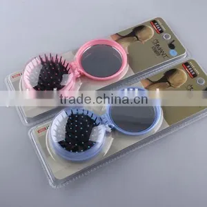 Round Folding Comb/Foldable Hair Brush With Mirror thumbnail-1