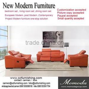 JR8021B Modern Luxury Italian Full Thick Orange Cow Leather Living Room Italy Recliner Sofa Set thumbnail-1