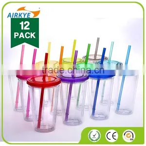 Single Wall Insulated Plastic Drink Cup Glass w Curly Crazy Straw Travel Tumbler thumbnail-1