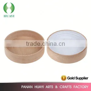 Glass Candle Jar Beech Wood Cover Lid With White Plastic Cap 100mm thumbnail-1