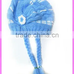 2012 Fashion Children Winter Kintted Wool Hat With Pigtail thumbnail-1