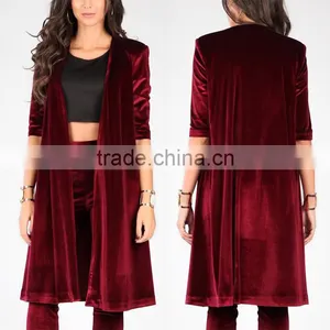 Cardigan Sweater Wholesale Luxurious Knee Length Fashion New Style Oversized Big Size Wine Velvet Open Cardigan thumbnail-1